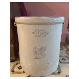12 gallon Western Stoneware crock w applied handles Several chips around bottom, but still has great ring