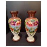 Pair of hand painted vases approx 15” tall
