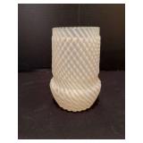 White opalescent swirl glass vase approx 6.5” tall