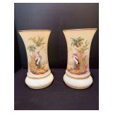 Two hand painted vases approx 11” tall