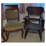 Padded straight back chair and rocker with very detailed leather seat