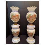 Two hand painted oil lamps approx 21.5” tall