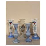 Five hand painted vases