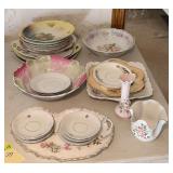 Hand painted china, mostly plates, and two Lefton vases