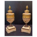 Two marble/brass urns approx 11” tall