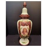 Hand painted portrait urn w lid approx 21” tall