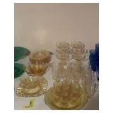 Yellow depression glass, many pieces of Heisey glass