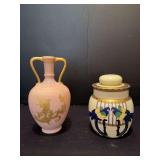 Double handle hand enamel vase and hand painted biscuit jar