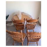 48' modern round oak table with 4 chairs and  24' table leaf