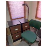 (2) 2 drawer filing cabinets, office chair, floor lamp