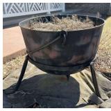 Large cast iron kettle planter