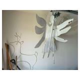 Metal yard angel plant stand, and rebar deer