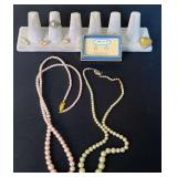 Pearl pendant marked 14KG?, wishbone earrings w 14kt gold filled posts, cameo earrings, etc