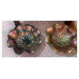 2 Northwood Carnival glass ruffled edge bowls