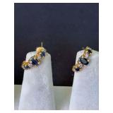 Diamond and sapphire? hoop style earrings marked 925  **WIRE TRANSFER REQUIRED**
