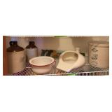2 gallon Western crock (cracked), crock jugs bedpan etc...