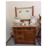 Antique oak commode w/ towel bar