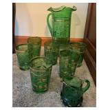Green glasses and pitcher set