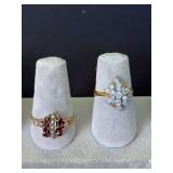 Two cocktail rings-size 9.5 garnet???, size 6 “diamond”  **WIRE TRANSFER REQUIRED**