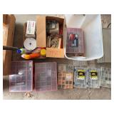 Multi drawer assortments, elec supplies, nut/bolt/nail assortment cases w/product