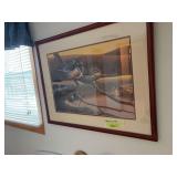 Four framed duck prints includes a Patrick Costello and S/N Ohio Wetlands Habitat Stamp and print