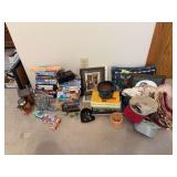 DVD’s, books, costume jewelry, ball caps, home decor
