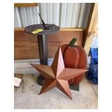 Sun dial, tin star and wooden pumpkin