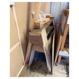 Pair wooden sawhorses and cage/kennel dividers