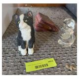 Sandicast black and white cat, Fenton duck, fancy rock