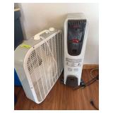 Galaxy box fan and DeLonghi space heater
