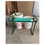 Garden kneeling bench, buckets and garden tools