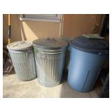 Three trash cans
