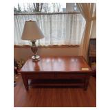 24x48x18H coffee table w two drawers and table lamp