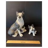 Two Boston Terrier figurines-Living Stone and Bank Makers of America bank Small dogs ear is broken, but can be repaired