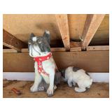 Cement Boston Terrier w torn ears and resin Boston Terrier