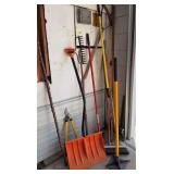 Yard tools includes brooms, shovel, rake, hoe, sod pounder, etc