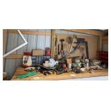 On bench top and pegboard includes hand tools, product bins, hardware, etc