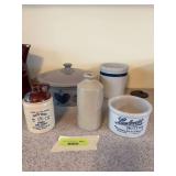 Five pieces stoneware including beater jar