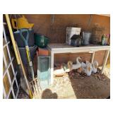 Potting table, garden wire, sprinklers pots, yard tools. NO BIRDS!!!