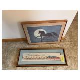 Cross stitch wagon train and weathervane horse on canvas