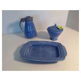 Homer Laughlin China Co Harlequin syrup dispenser, marmalade and butter tray