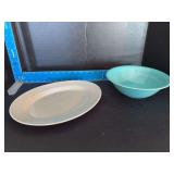 Homer Laughlin China Co Harlequin 9.5” round serving bowl and 11.25” oval serving platter