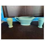 Homer Laughlin China Co Harlequin gravy boat and S&P shakers