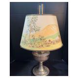 Aladdin Nickel lamp, Model B burner, Cowboy scene paper shade Aladdin Lox On chimney 24” tall
