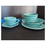 8pcs Homer Laughlin China Co Harlequin includes 9” plate, 7” plate, 6” plate, rimmed soup plate, fruit cup, 36s bowl, cup & saucer