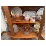 Pink depression, hand painted china, dog and cat condiment set, etc