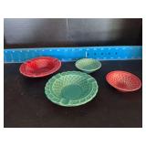 (2) Homer Laughlin China Co Harlequin basket weave nut dishes and (2) basket weave ashtrays