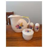 Knowles Utility ware pitcher, shakers and covered sugar