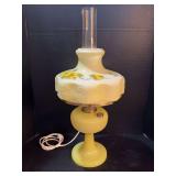 Aladdin Vertique lamp, yellow moonstone, electrified, replaced burner, Aladdin Lox on Chimney, 201 shade Approx 24” tall