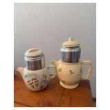 Two stoneware percolators